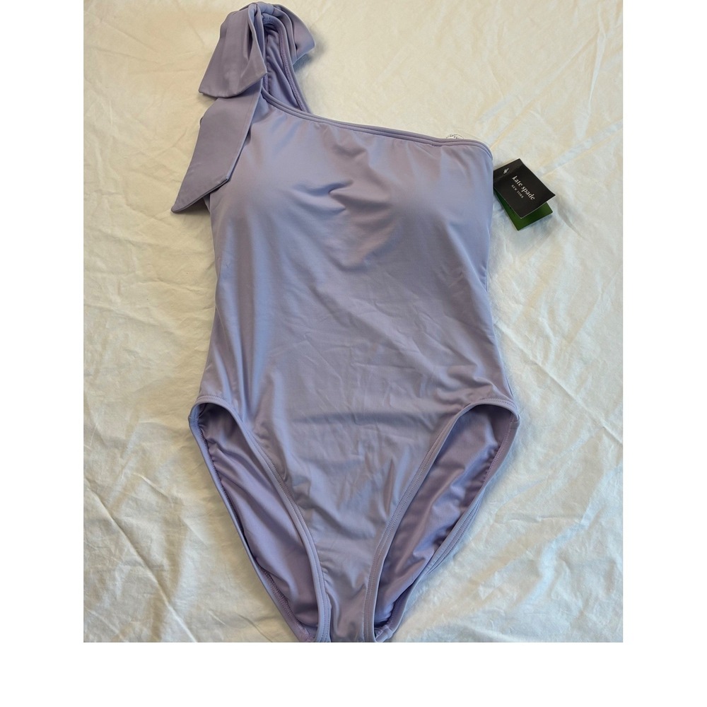 Kate Spade New York One Shoulder Mio Swimsuit Frosted Violet Purple Bow M Chic